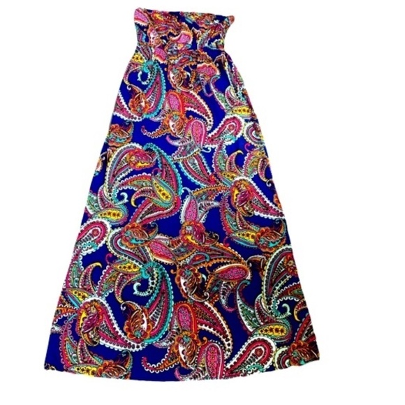 Banana Republic Strapless Maxi Dress BOHO Hippie Sz 4 Colorful Paisley #256A - Picture 4 of 6